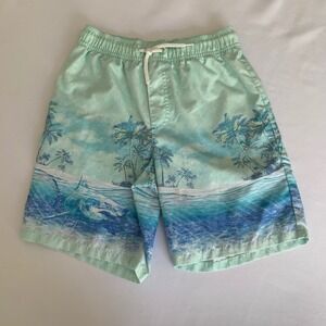 OshKosh Bgosh Shark‎ Tropical Swim Trunks Mint Green Blue Boys 10 Beach Vacation